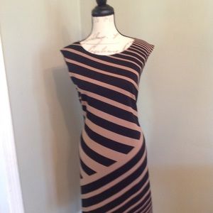 LOFT striped angle dress black/tan $25